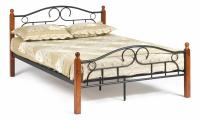 Кровать AT-808 Wood slat base дерево гевея/металл, 120*200 см (middle bed), красный дуб/черный. Фото №1