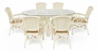 Комплект обеденный ANDREA GRAND (стол со стеклом+6 кресел+ подушки) TCH White (белый), Ткань рубчик, цвет кремовый