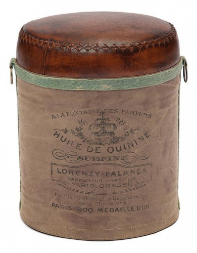 Пуф Secret De Maison CHAPELLE ( mod. M-6400 )  металл/кожа буйвола/ткань хлопок, 46 хD36см, коричневый, ткань: винтаж. Фото №1