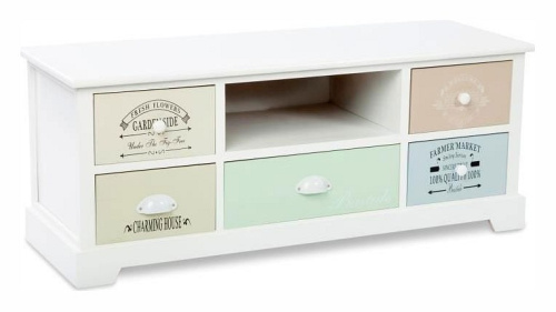 Комод (Тумба под ТВ) с пятью ящиками и полкой цвет каркаса Белый. Фото №1