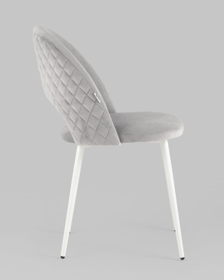 Стул Меган велюр с ромбами светло-серый белые ножки. Фото №4