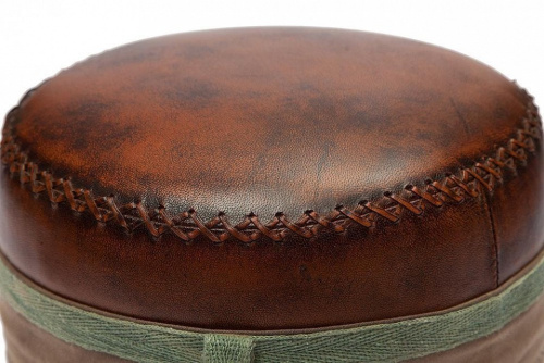 Пуф Secret De Maison CHAPELLE ( mod. M-6400 )  металл/кожа буйвола/ткань хлопок, 46 хD36см, коричневый, ткань: винтаж. Фото №2